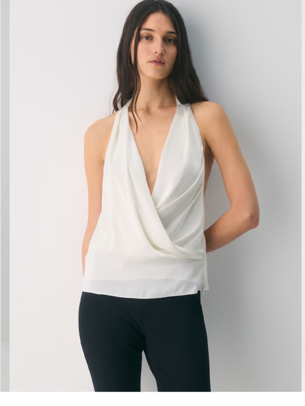 Aritzia Ivory Draped V-Neck Halter Camisole